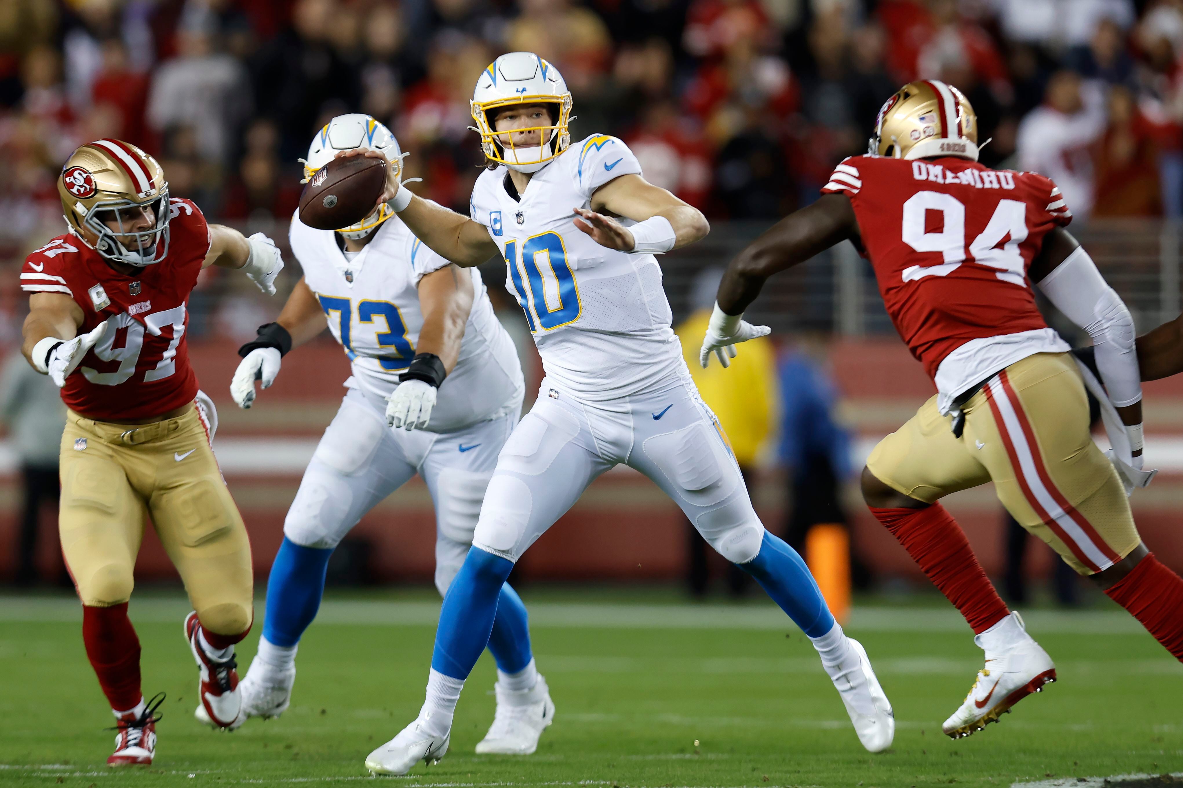 49ers' Greenlaw ejected for helmet-to-helmet hit on Chargers' Herbert