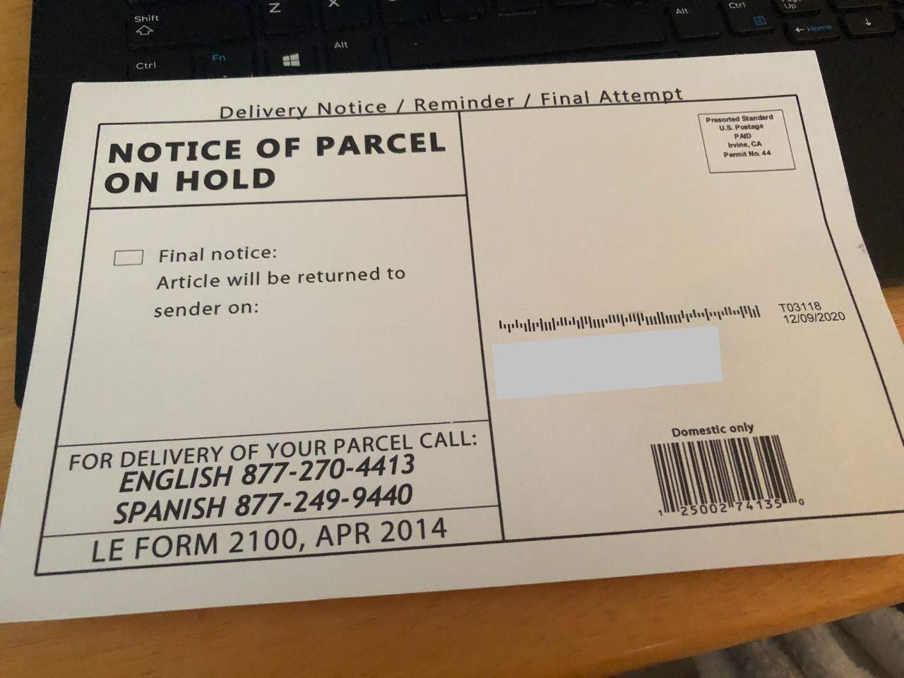 ’Parcel on hold’ scheme may be targeting your bank account