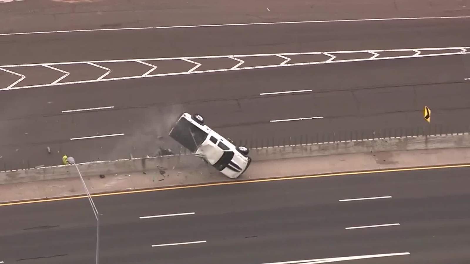Truck rolls over during high speed police chase, keeps driving