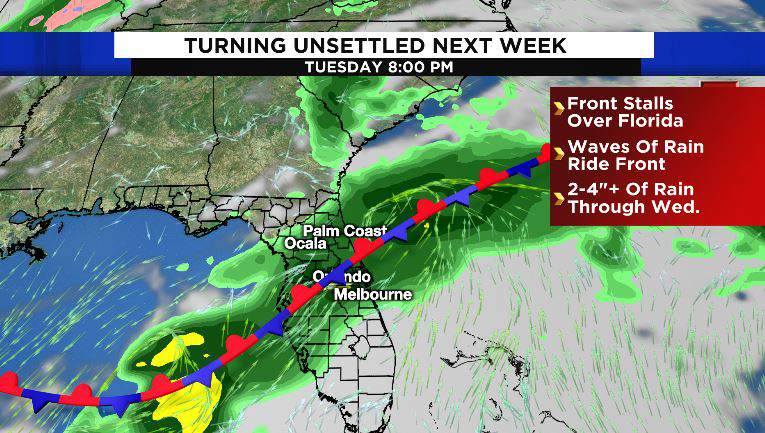 A few pop-up showers could arrive Saturday afternoon, with heavy rain coming next week