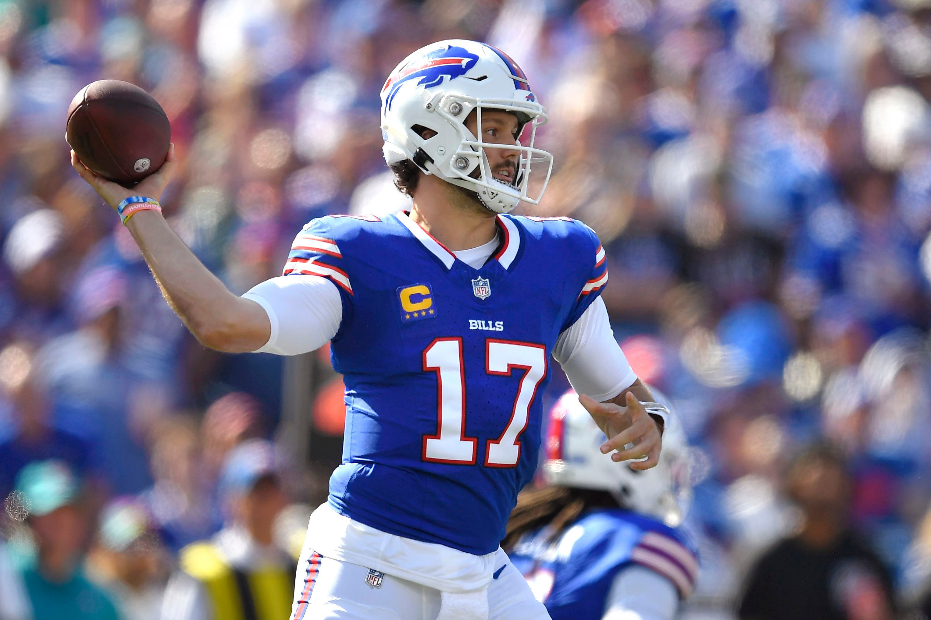 Buffalo Bills defensive end Mike Love walks off the field after a preseason  NFL football game against the Denver Broncos in Orchard Park, N.Y.,  Saturday, Aug. 20, 2022. (AP Photo/Adrian Kraus Stock