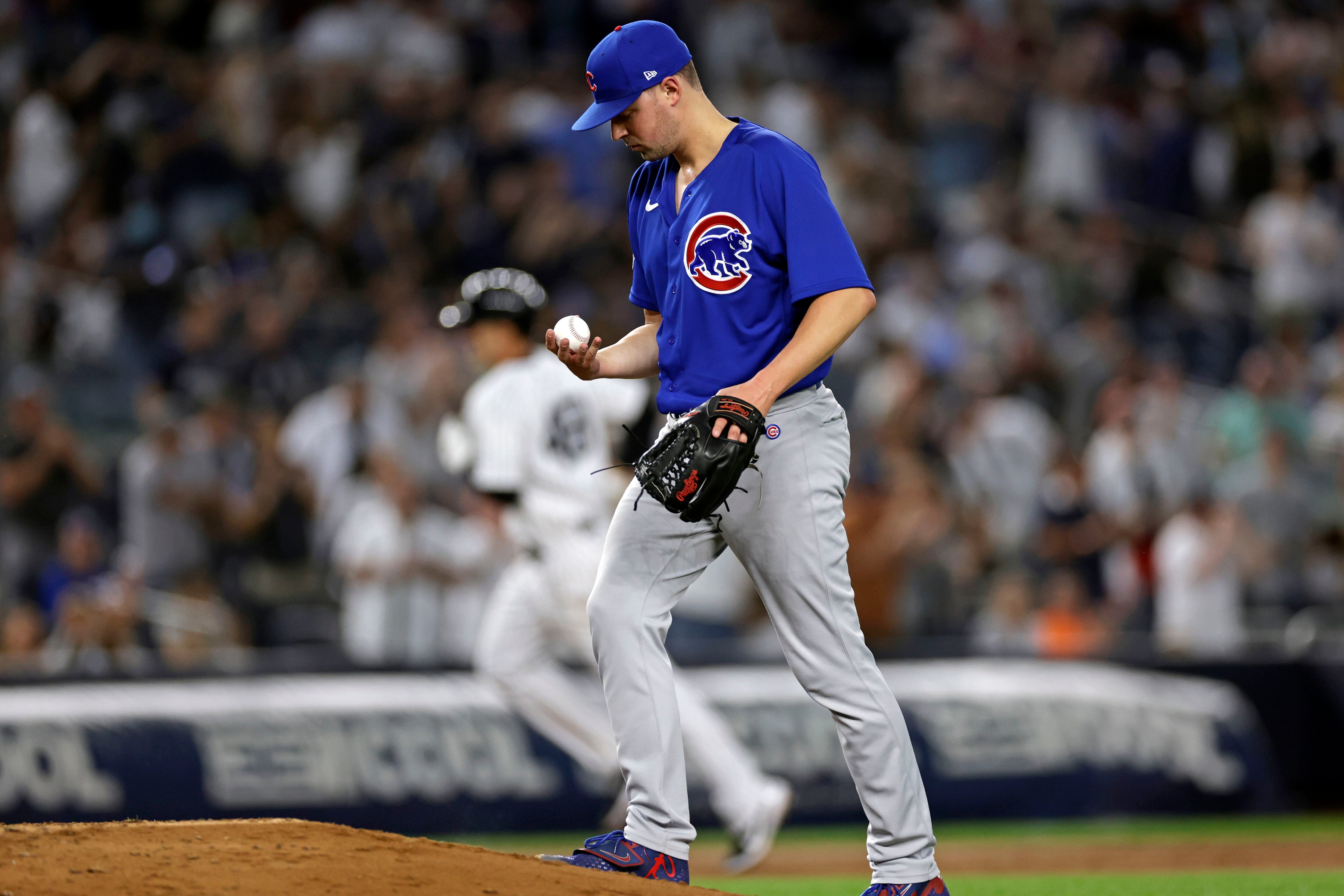 Chicago Cubs' Patrick Wisdom, right, celebrates with Anthony Rizzo