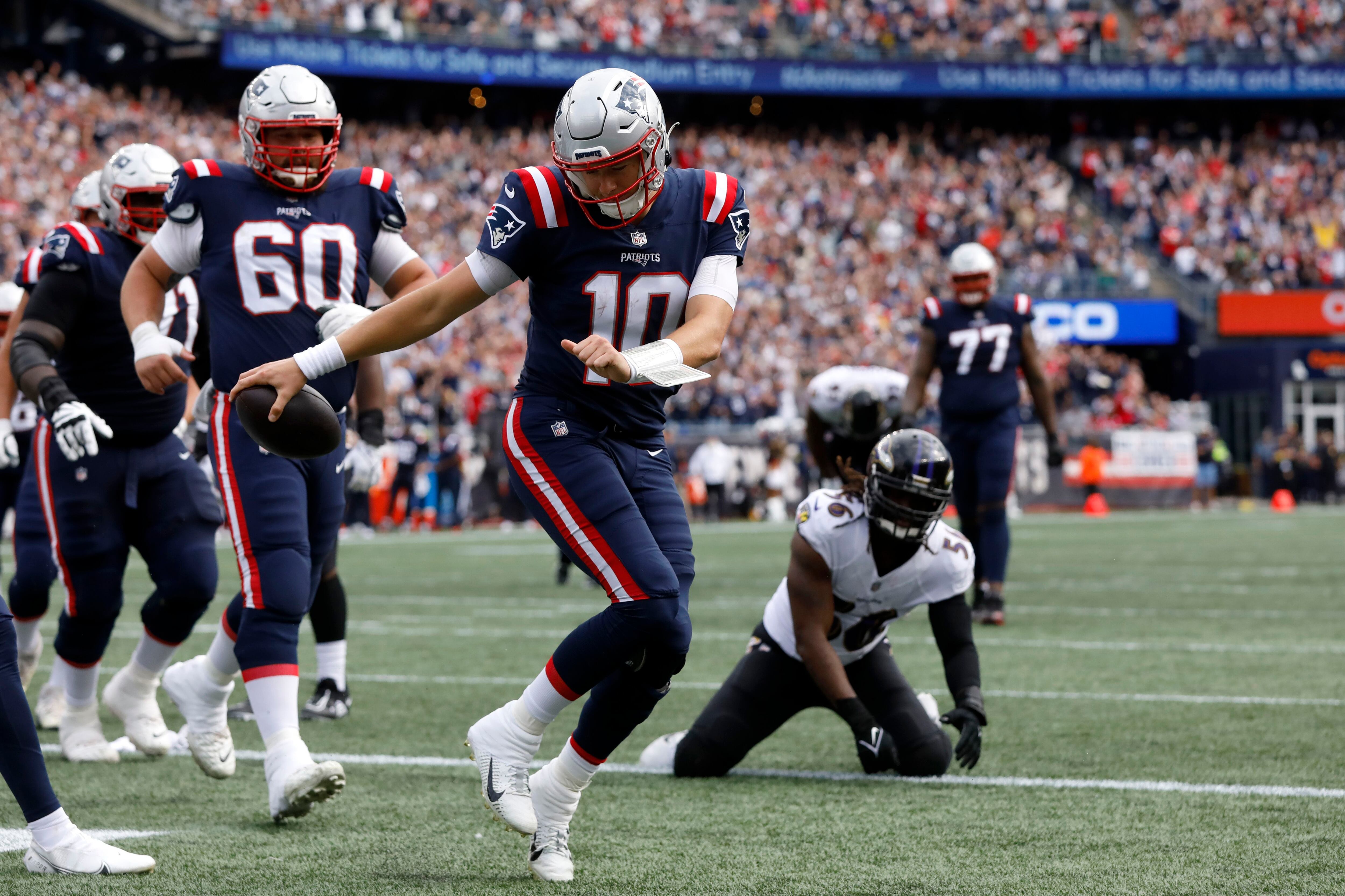 Baltimore Ravens wide receiver Rashod Bateman (7) runs a route during the  first half of an NFL football game against the New England Patriots,  Sunday, Sep. 25, 2022, in Foxborough, Mass. (AP